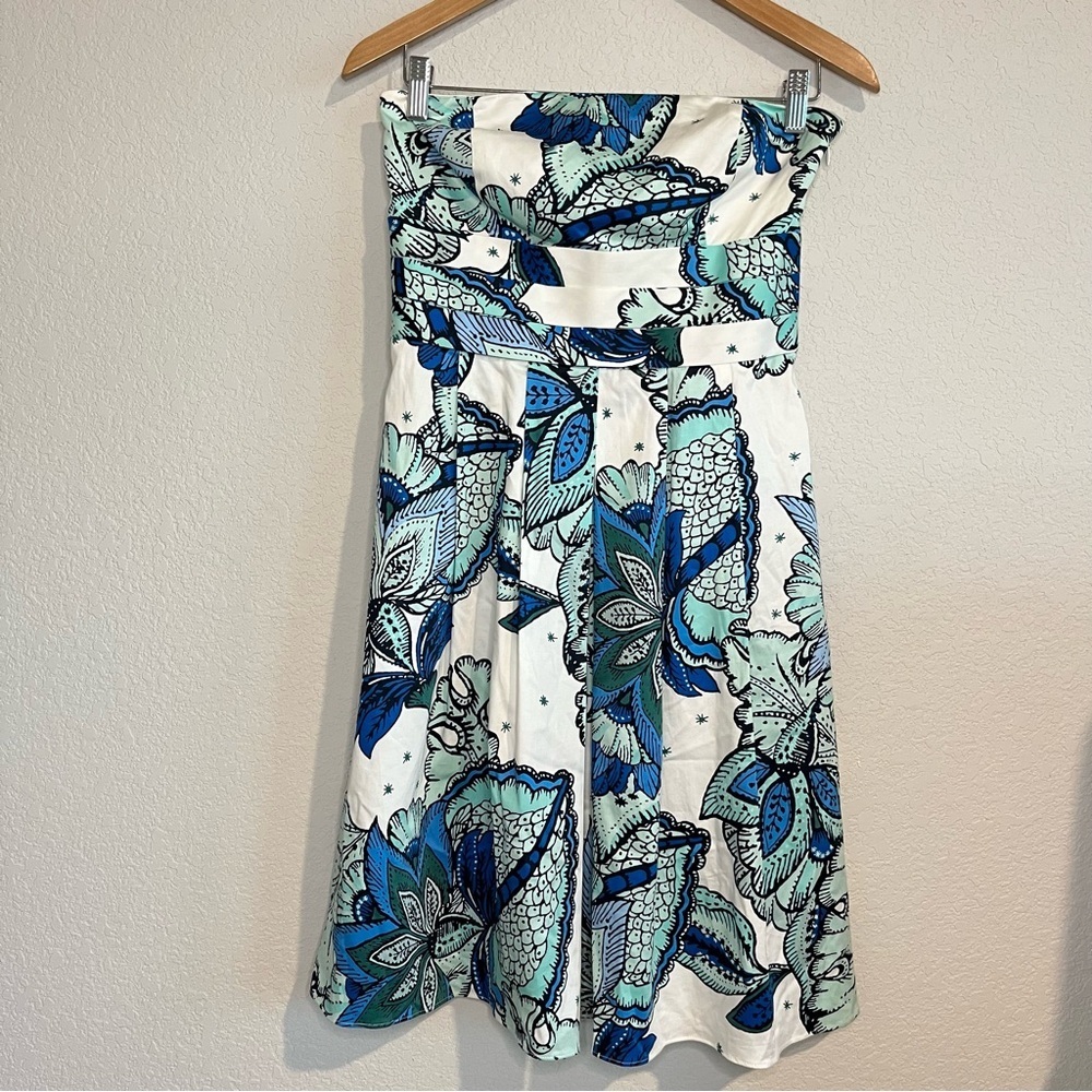 Ann Taylor Blue Aqua Floral Strapless Fit & Flare Dress Size 0